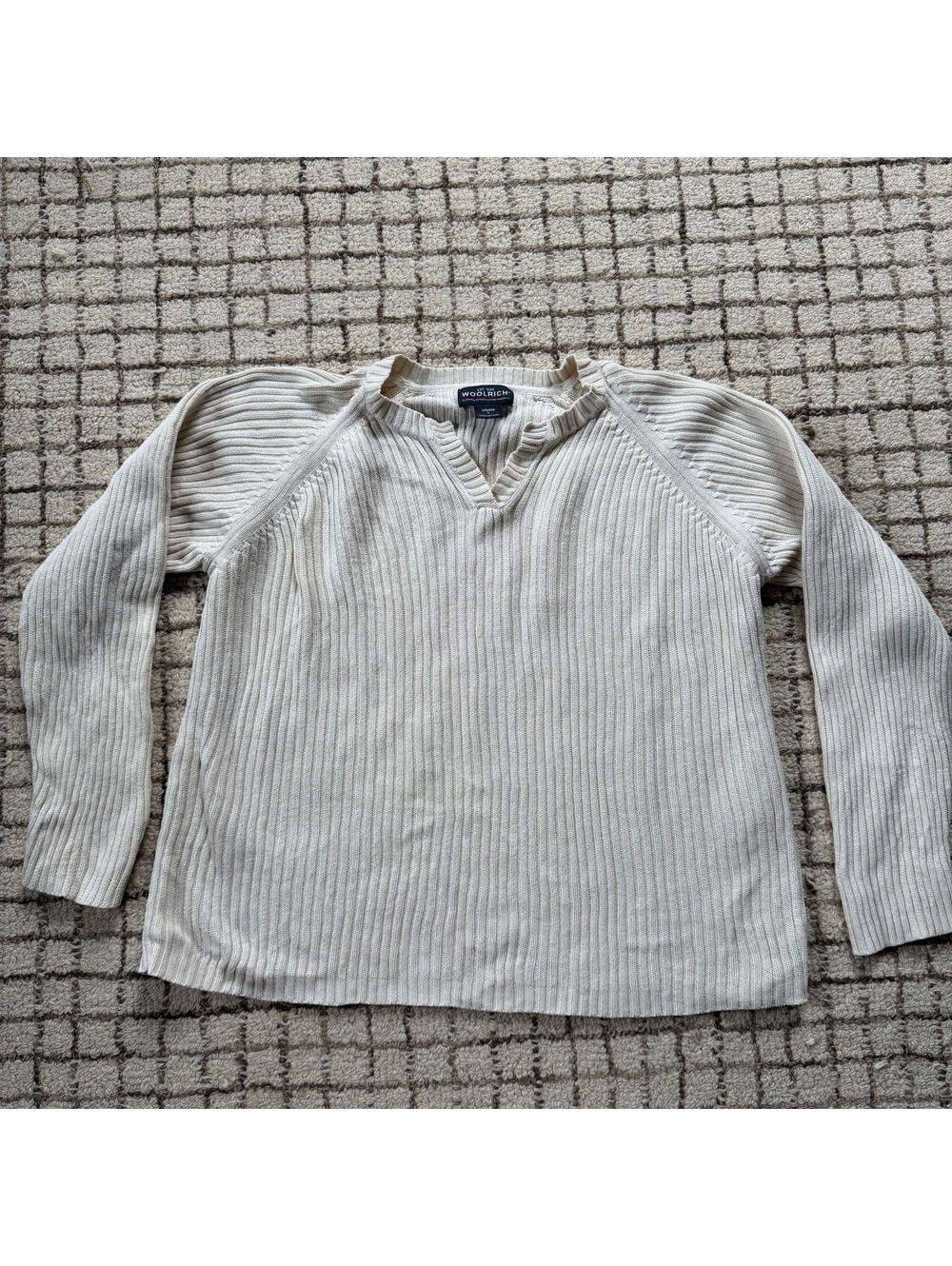 Vintage Woolrich women's cream rib sweater cozy cabincore fall granola cottage